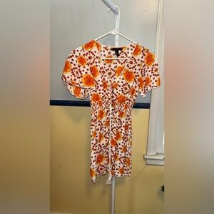 Forever 21 Small Orange Yellow Floral Short Button 60s 70s Vintage Style Dress